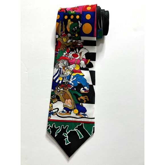 Vintage 90's Looney Tunes Rappin Toons Bugs Bunny Sylvester Taz Tweety Rap Tie - Picture 1 of 7